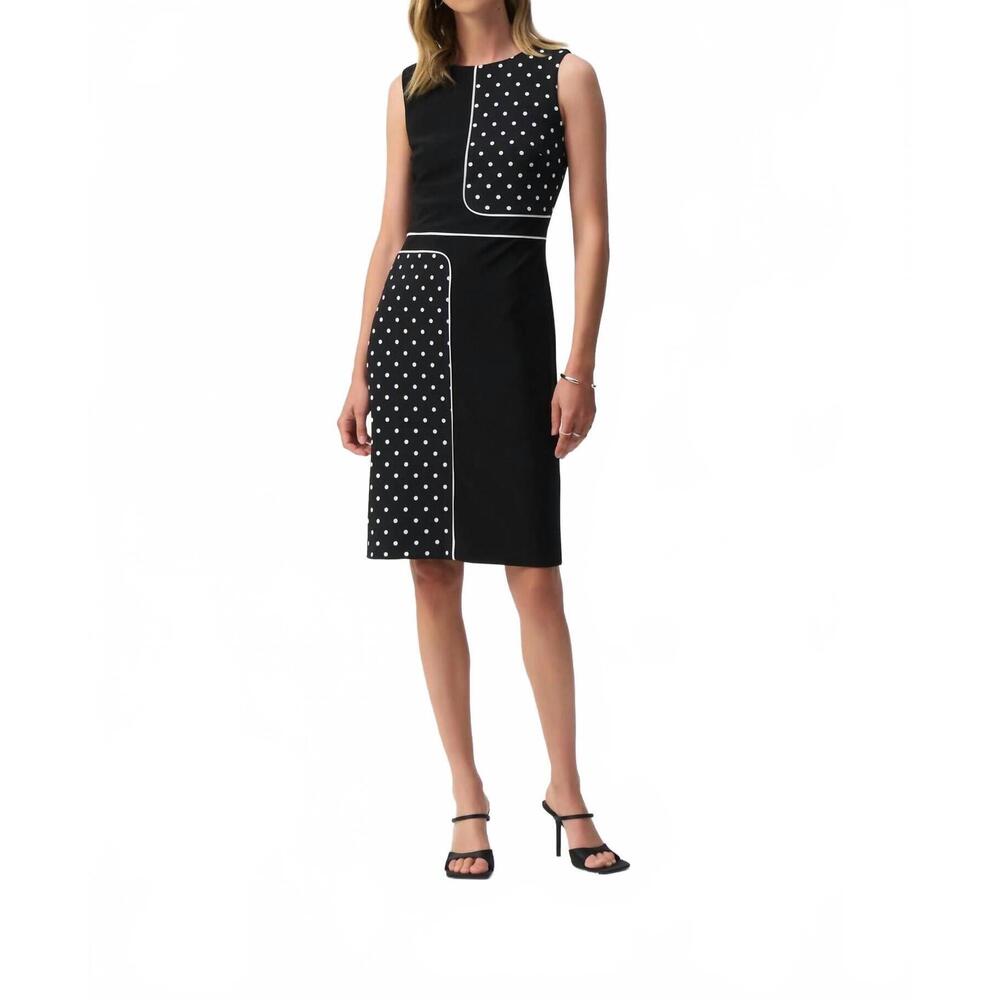 NEW JOSEPH RIBKOFF polka dot sleeveless sheath dress in black/vanilla